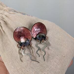 Artsy Dangle Stud Earrings Handmade Eclectic Funky Indie Metal Pink Silver Black